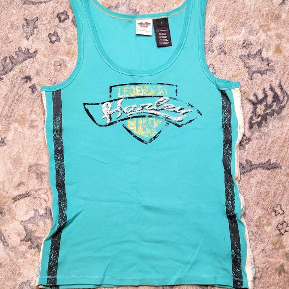 Harley-Davidson Aqua Blue Embellished Racer Tank – Size Large - Picture 1 of 7
